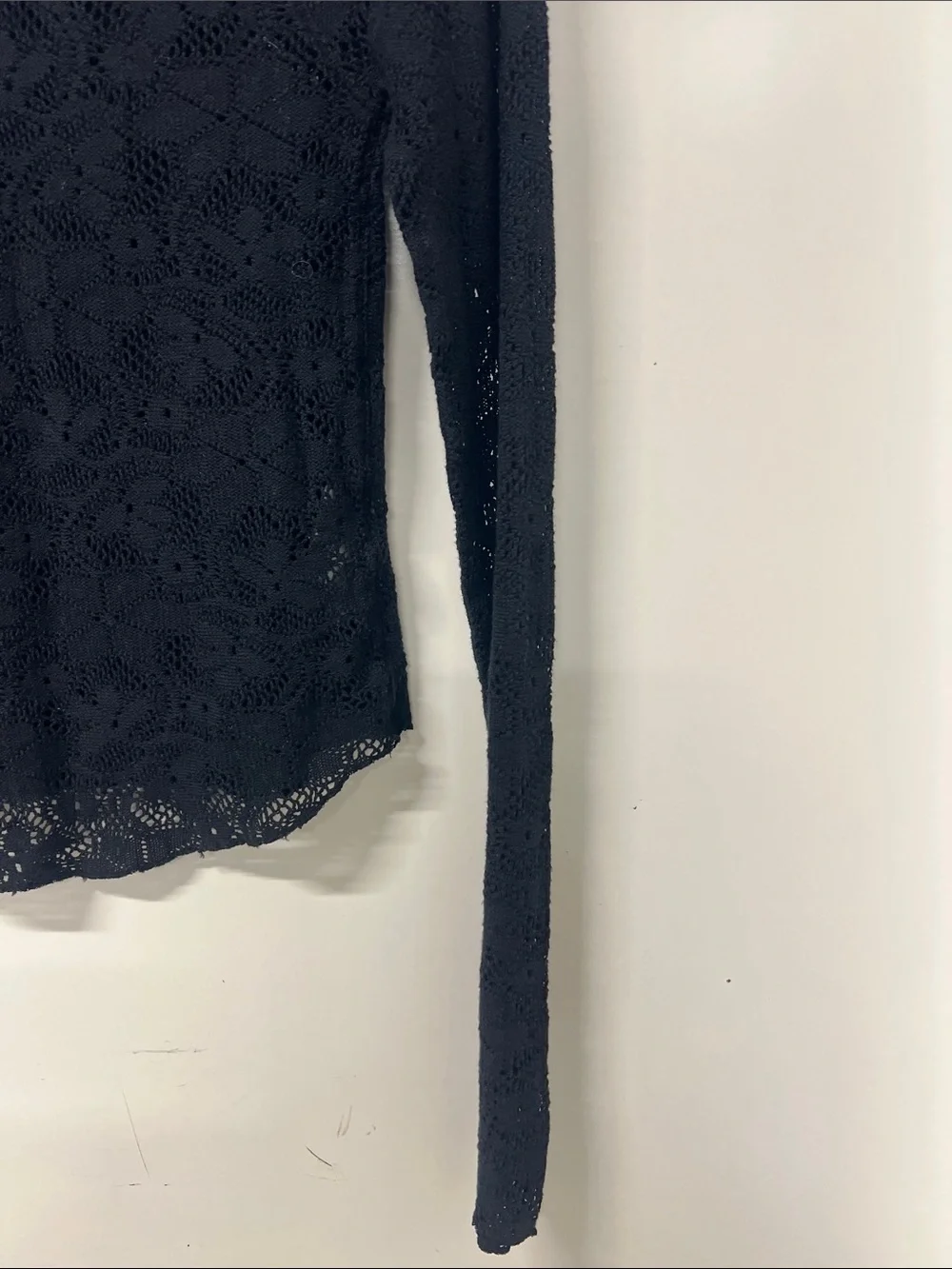 Free People Black Floral Crochet Long Sleeve Top